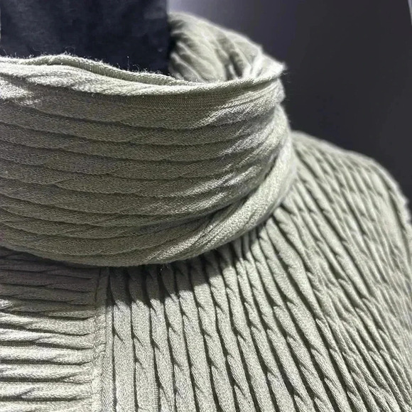 One World Cowl Neck,mixed textured stripe, long top, pocket front,silky soft - Picture 3 of 8